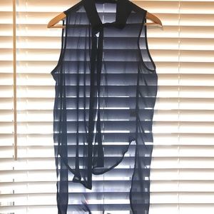 Sheer blue high low button down blouse